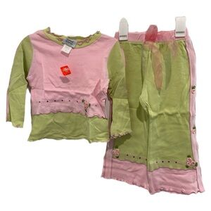 Pink and green long sleeve shirt and pants matching set